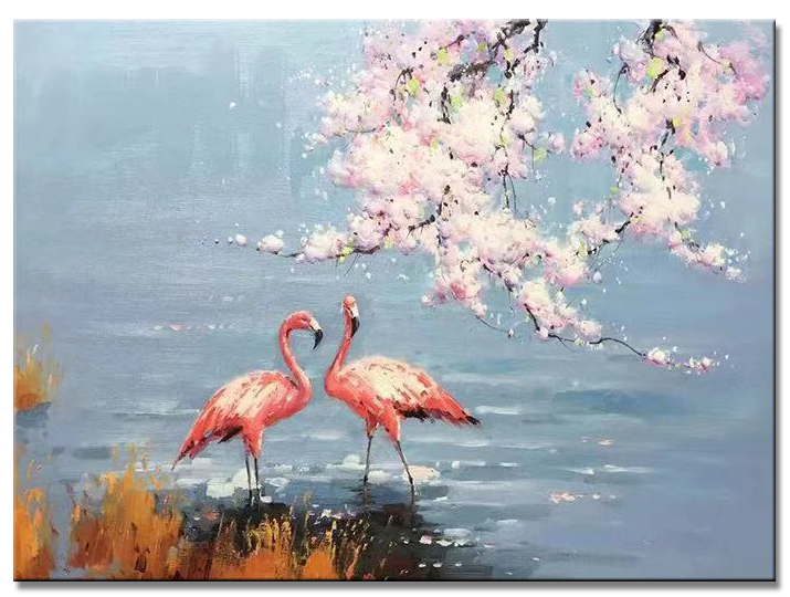 Flamingos and blossoms