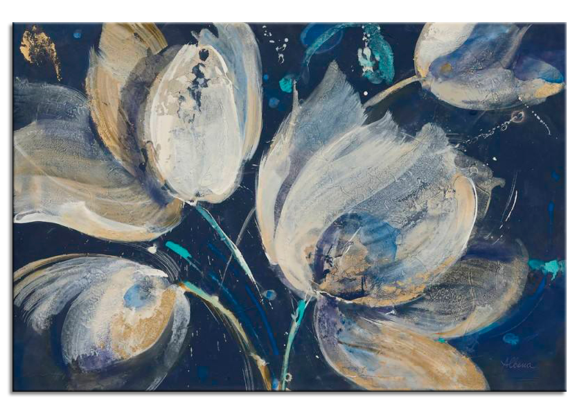 White Tulips on Blue Background