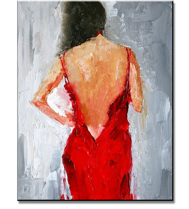 Zweet Empirisch jaloezie schilderij vrouw met rode openstaande jurk