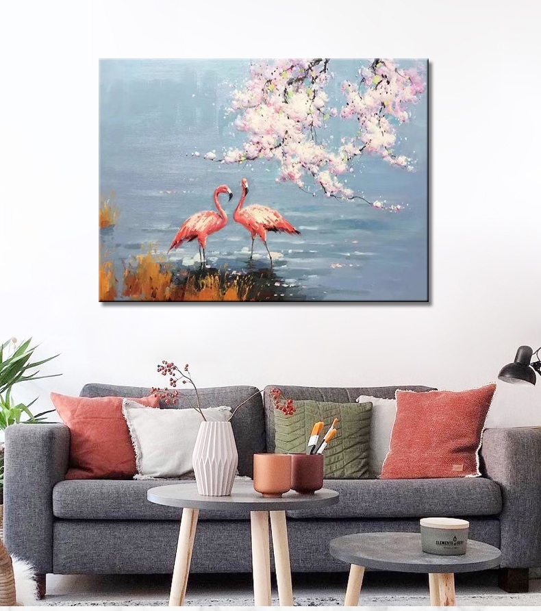 Flamingos and blossoms