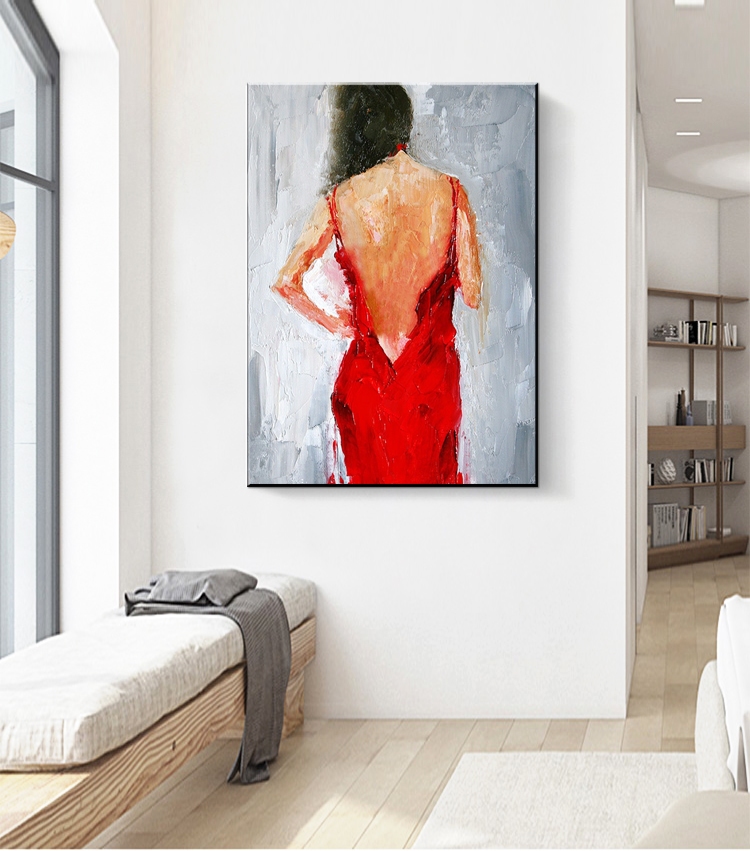 Geleidbaarheid Schurend thuis schilderij vrouw met rode openstaande jurk