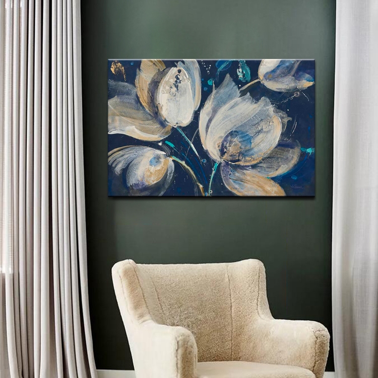 White Tulips on Blue Background